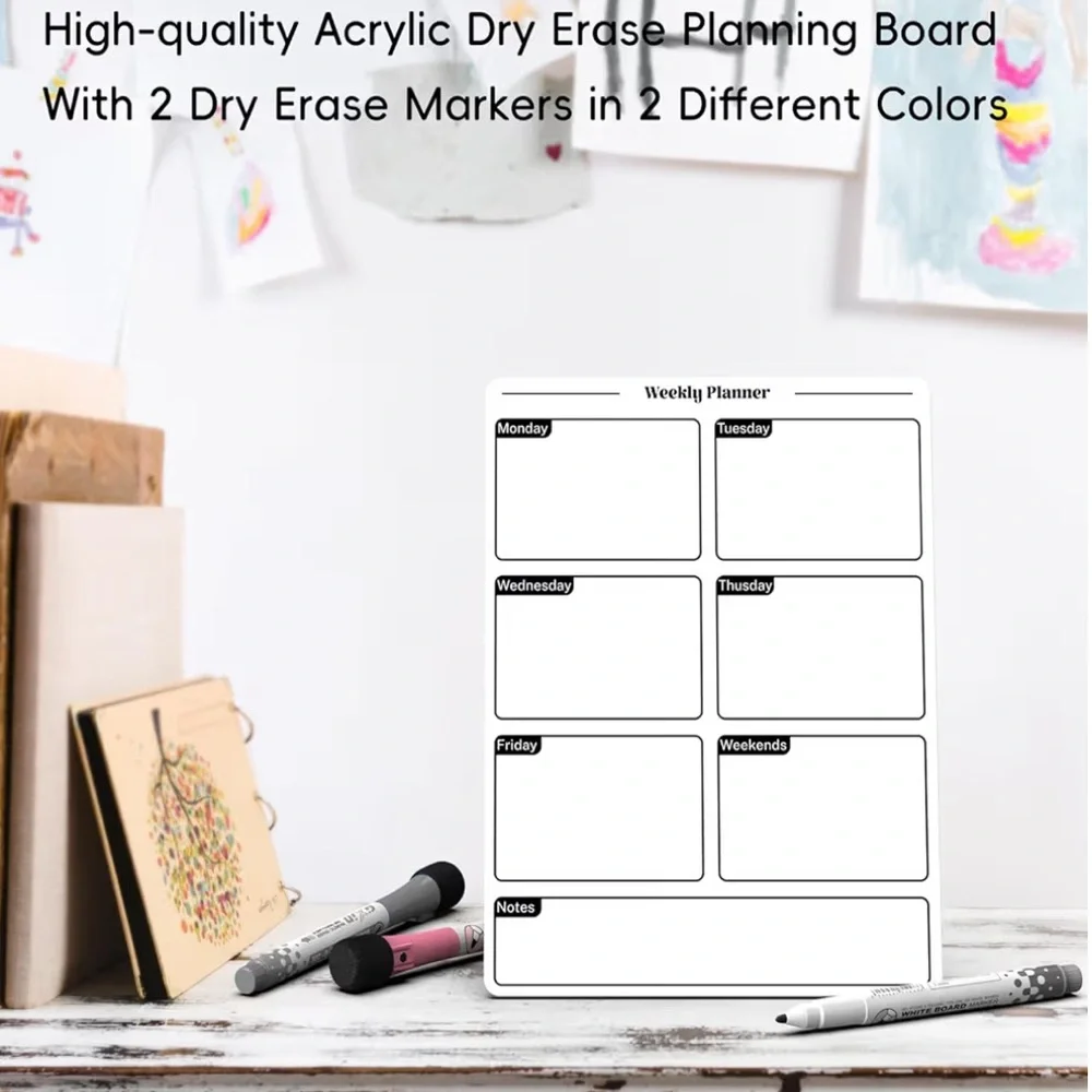 Acrylic Weekly Dry Erase Planner Board with Markers - White